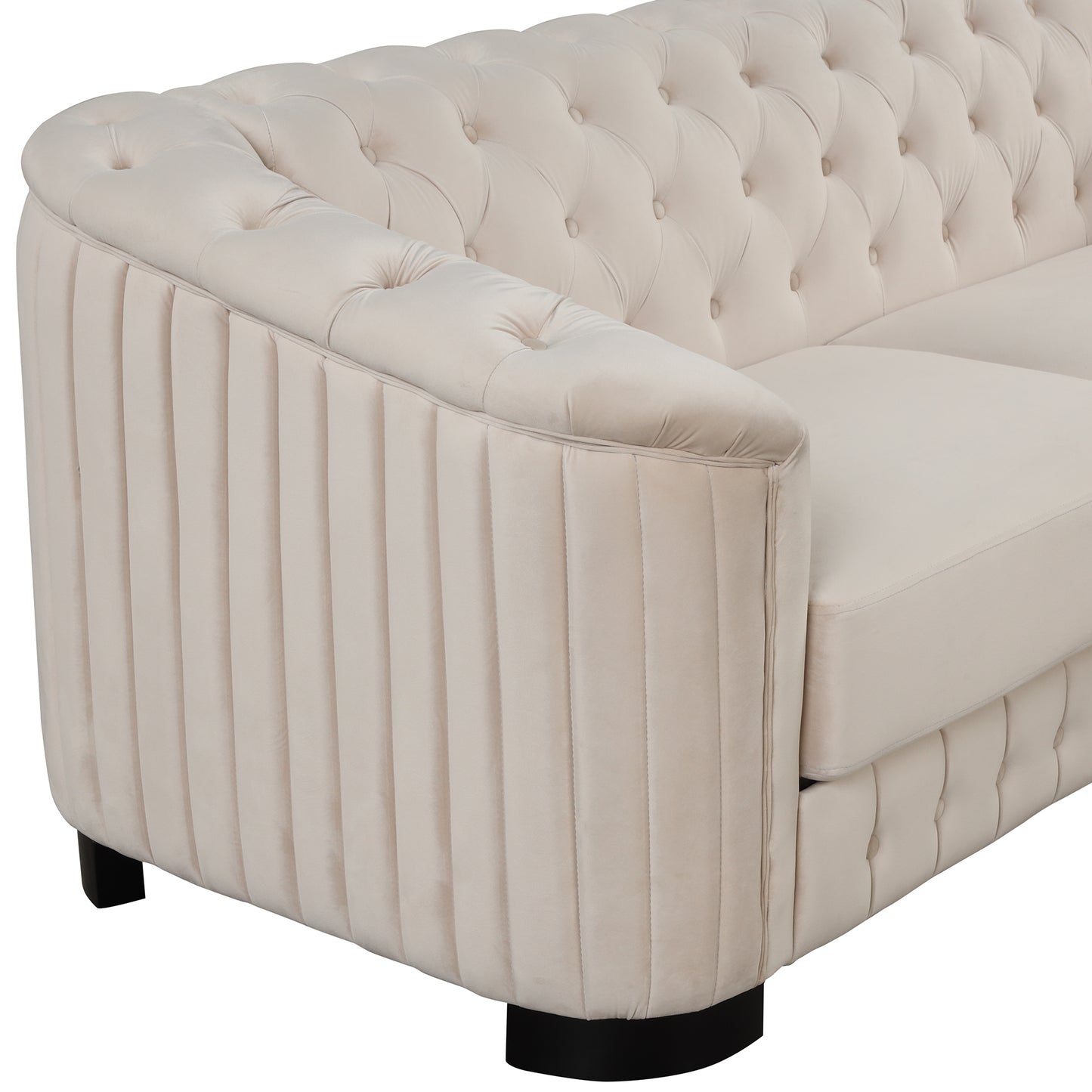 Elegant Beige Velvet Upholstered 2-Person Loveseat Sofa