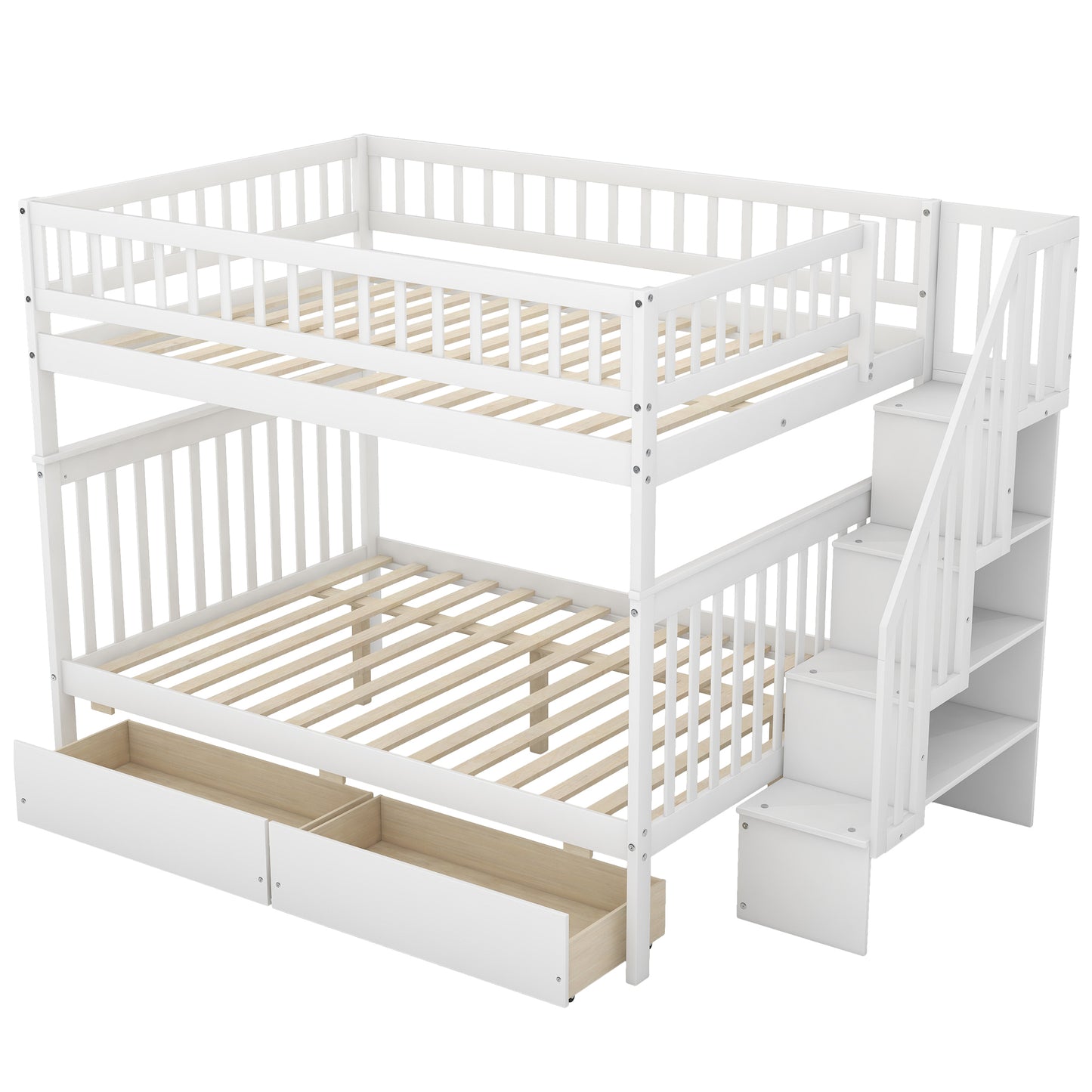 White Full over Full Bunk Bed with Two Drawers: Spacious and Stylish Sleep Solution