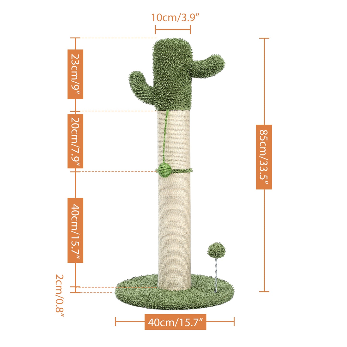 Large Cactus Cat Scratching Post with Natural Sisal Ropes, Cat Scratcher for Cats and Kittens White