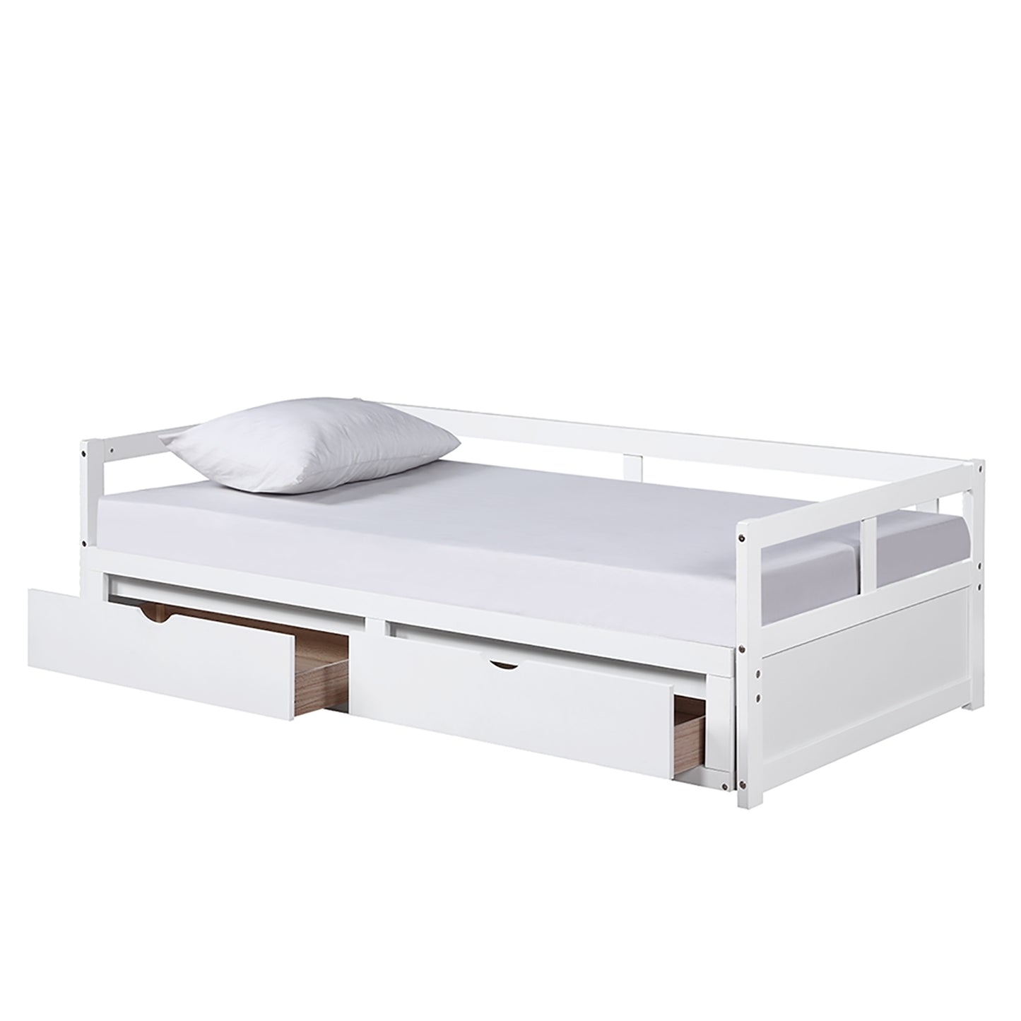 Wooden Daybed with Trundle Bed and Two Storage Drawers , Extendable Bed Daybed,Sofa Bed for Bedroom Living Room,White