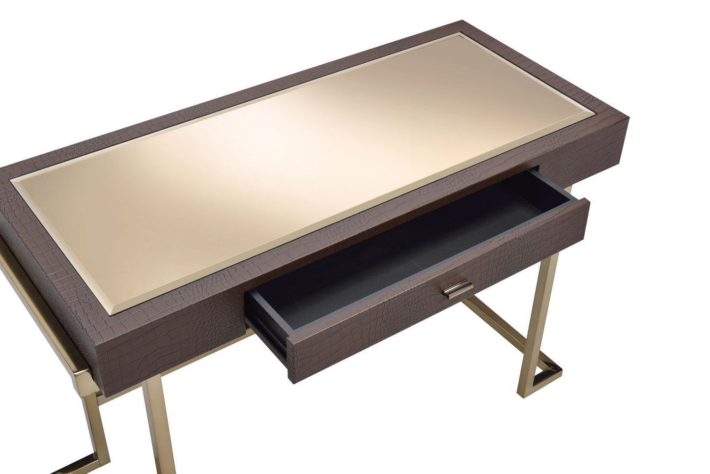 Sleek Espresso and Champagne Desk with Drawer