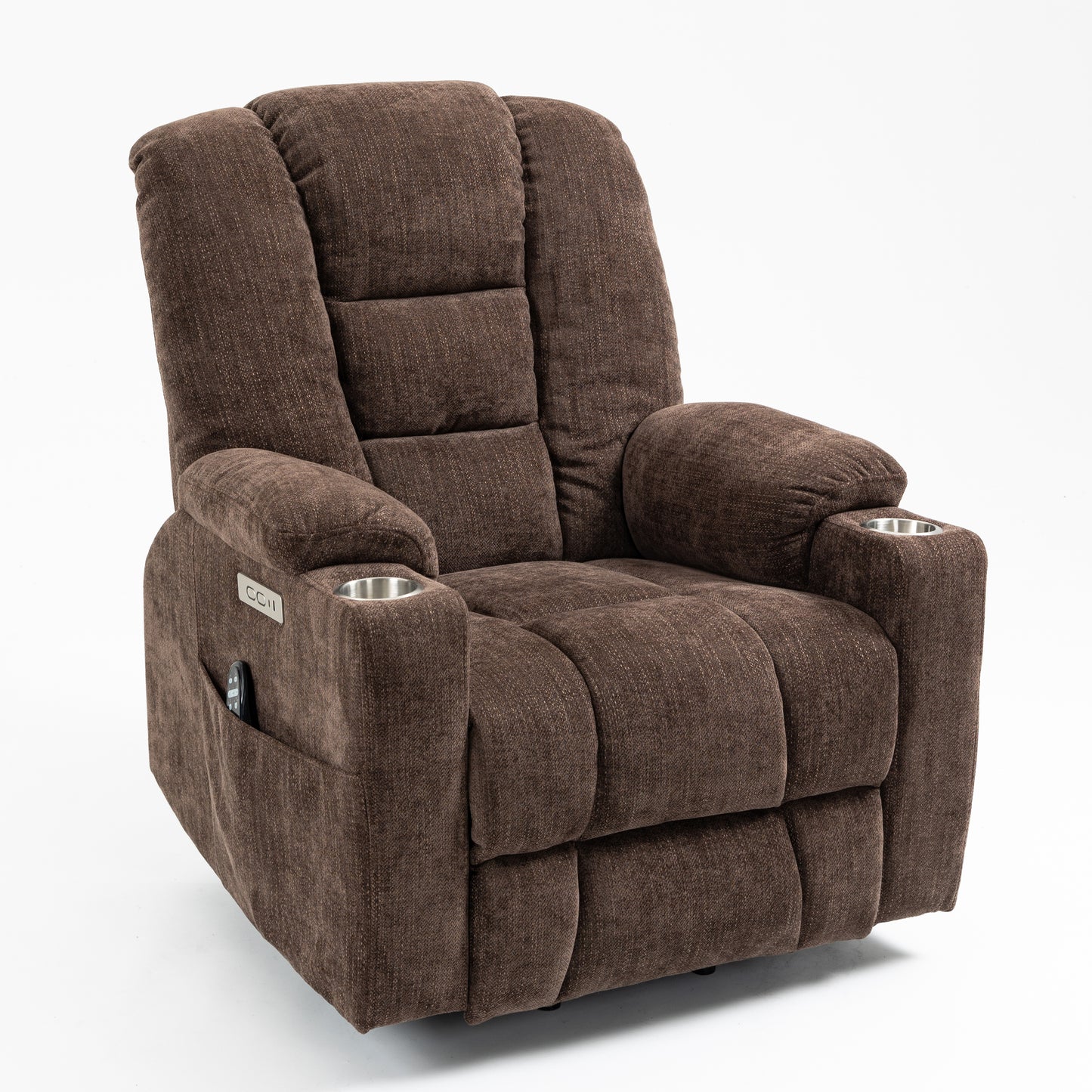 EMON'S Large Power Lift Recliner Chair with Massage and Heat, Overstuffed Wide Recliner with USB and Type C Ports, Brown