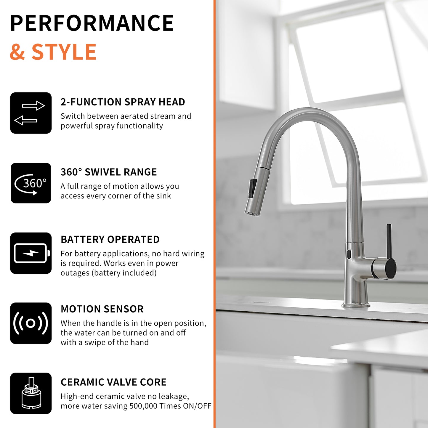 Touchless Kitchen Faucet,Hands Free Automatic Smart Kitchen Faucet