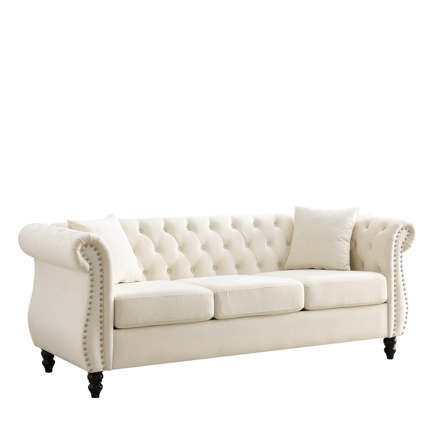 Beige Velvet Chesterfield 3-Seater Sofa Set