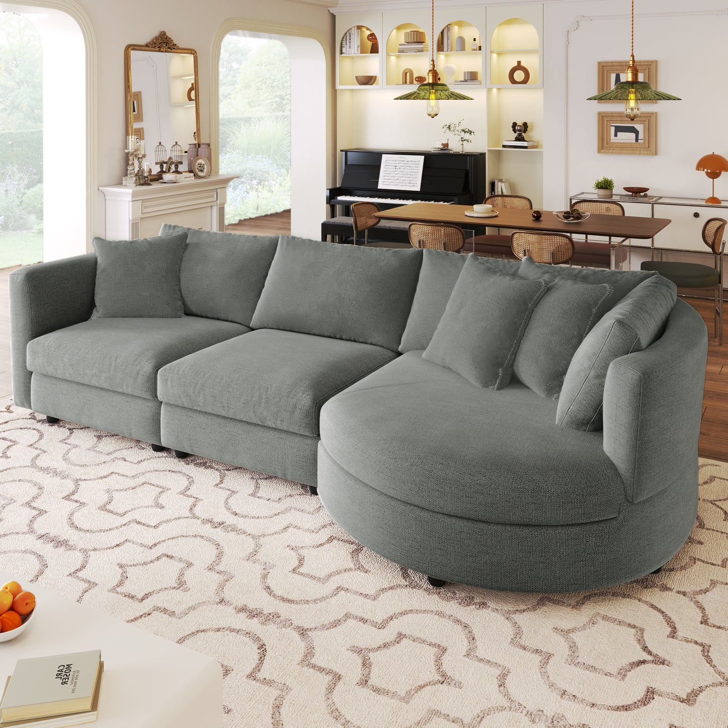 U_STYLE Three Indoor Cushioned Combination Sofas with Three Pillows and Curved Seat, for Living Room, Study Room, and Apartment