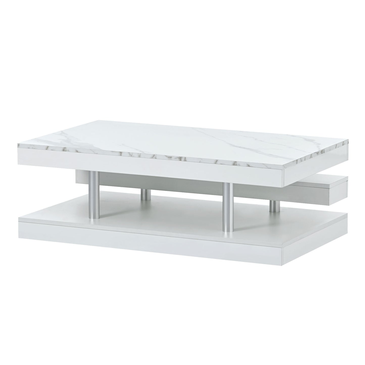 White Minimalist 2-Tier Coffee Table with Glossy Surface