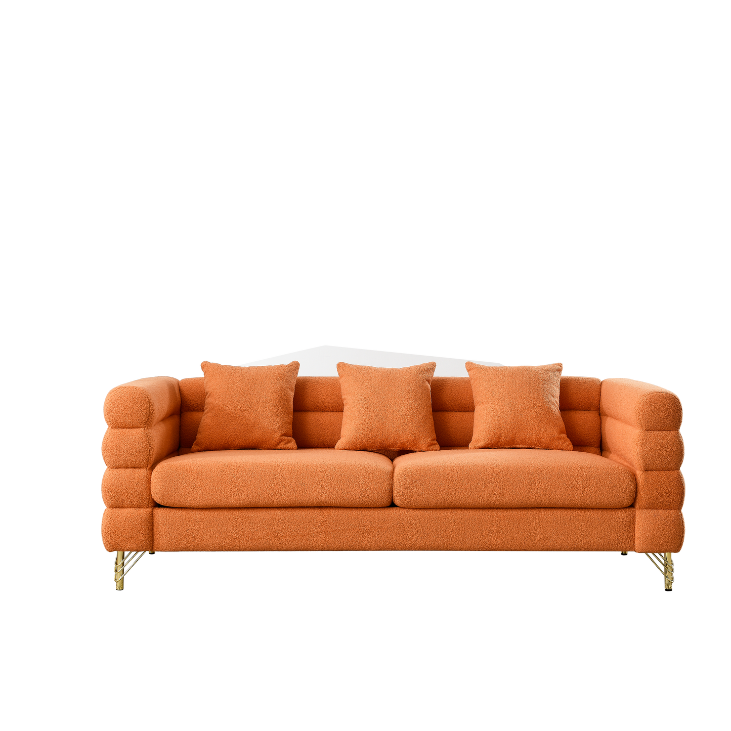 Art Deco Inspired 3-seater + 2-seater Combination Sofa in Orange Teddy Fabric