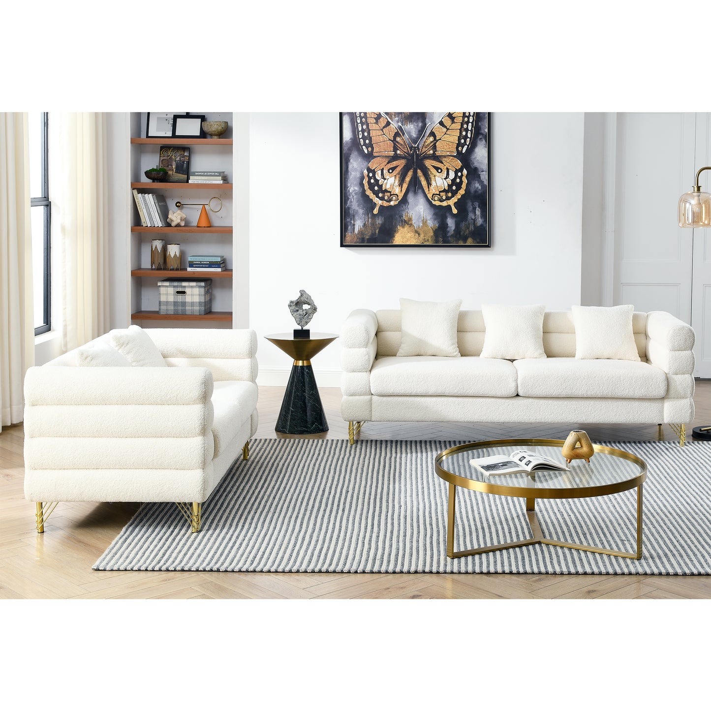 Ivory White Teddy 3-Seater + 2-Seater Modern Sofa Combination