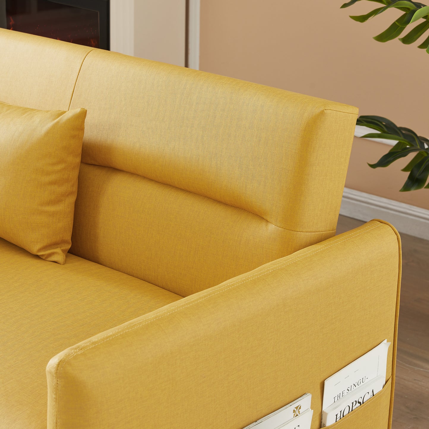 Convertible Yellow Cloth Grain Leather Leisure Sofa Bed