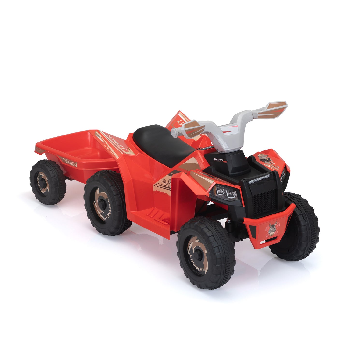 6V Kids Electric ATV, Toddler Ride on Car with Trailer, Music, Bluetooth and Power Display for Boys and Girls, red