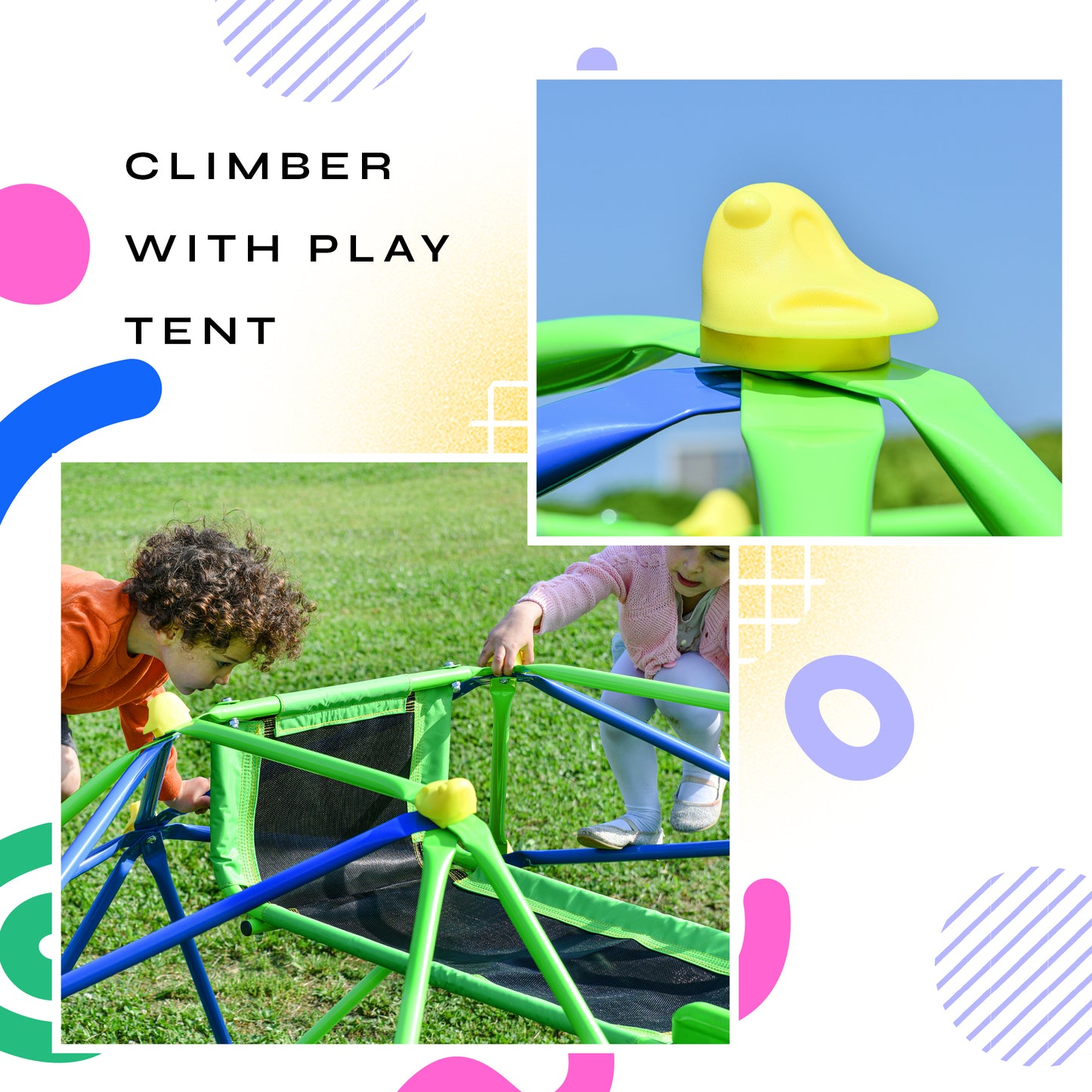 Kids Climbing Dome Jungle Gym with Wave Slide - Outdoor and Indoor Playground for Active Play