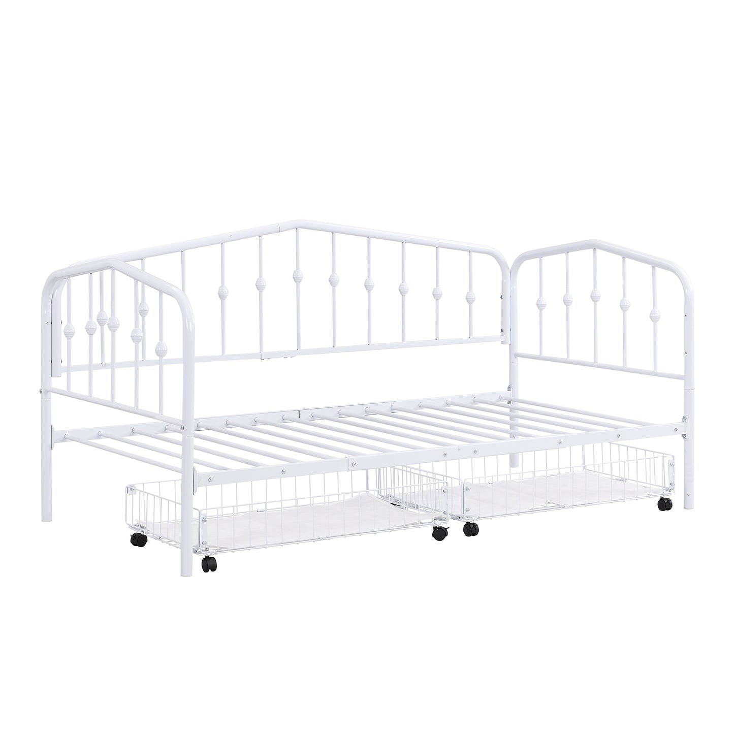 Twin Size Stylish Metal Daybed with 2 Drawers, White