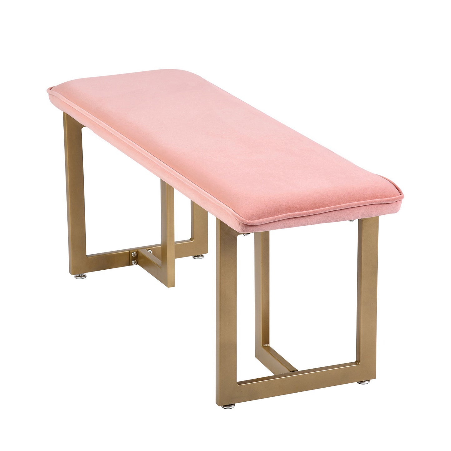 Set of 1 Upholstered Velvet Bench 44.5" W x 15" D x 18.5" H,Golden Powder Coating Legs  - PINK