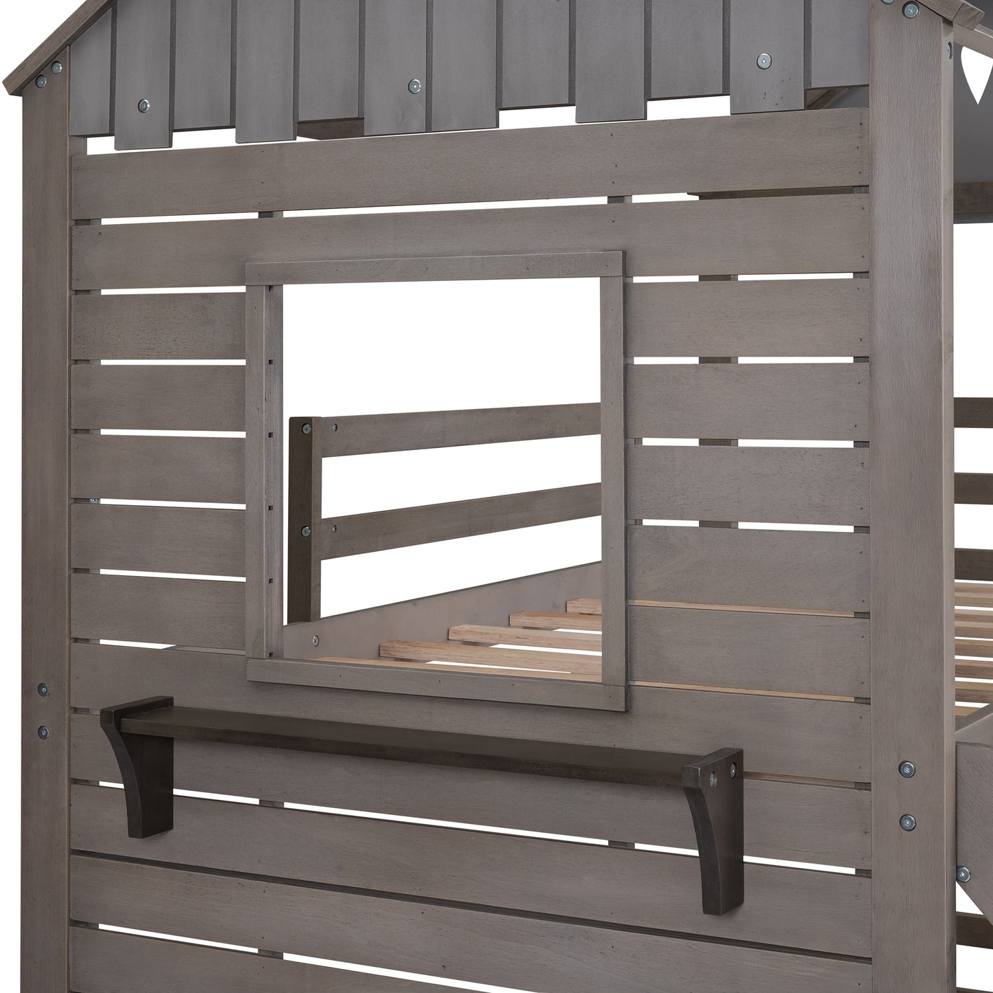 Roof and Window Twin Bunk Bed in Antique Gray Graphite