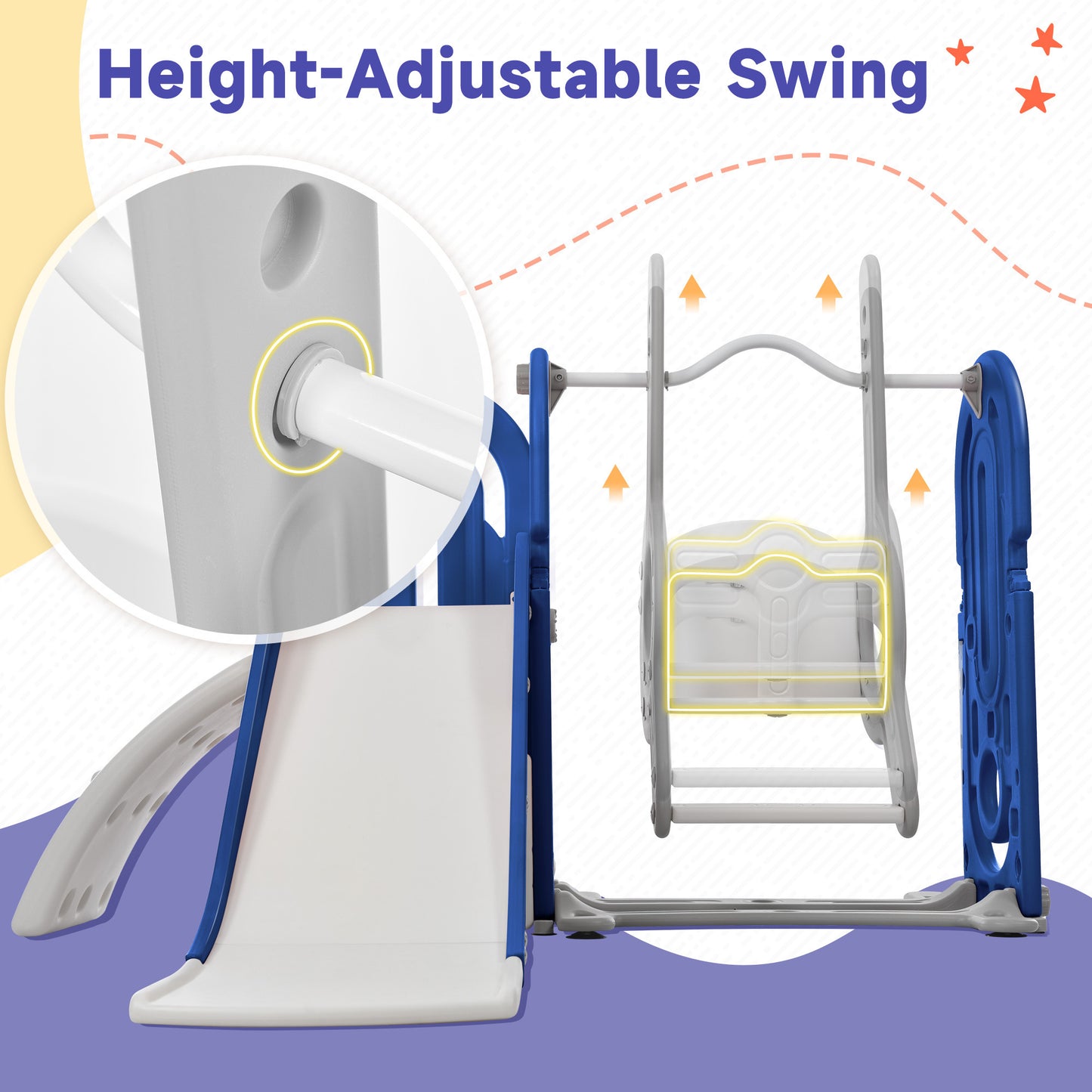 Toddler Slide and Swing Set 5 in 1, Kids Playground Climber Slide Playset with Basketball Hoop Freestanding Combination for Babies Indoor & Outdoor