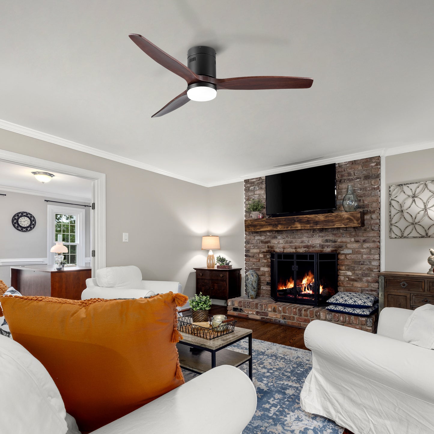 52 Inch Integrated LED Low Profile Ceiling Fan with Remote Control and Color-Changing Light