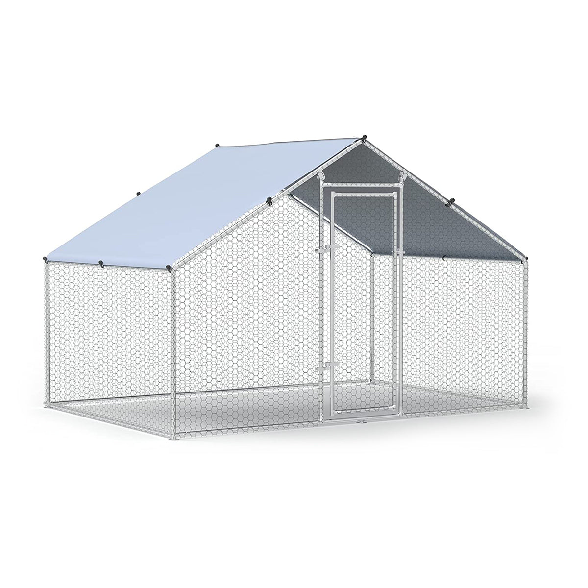 Metal Large Chicken Coop Walk-in Poultry Cage Large Chicken Run Spire Shaped Cage with Waterproof Anti-UltravioletCover, 1.26" Diameter Tube (9.8' L x 6.6' W x 6.4' H)