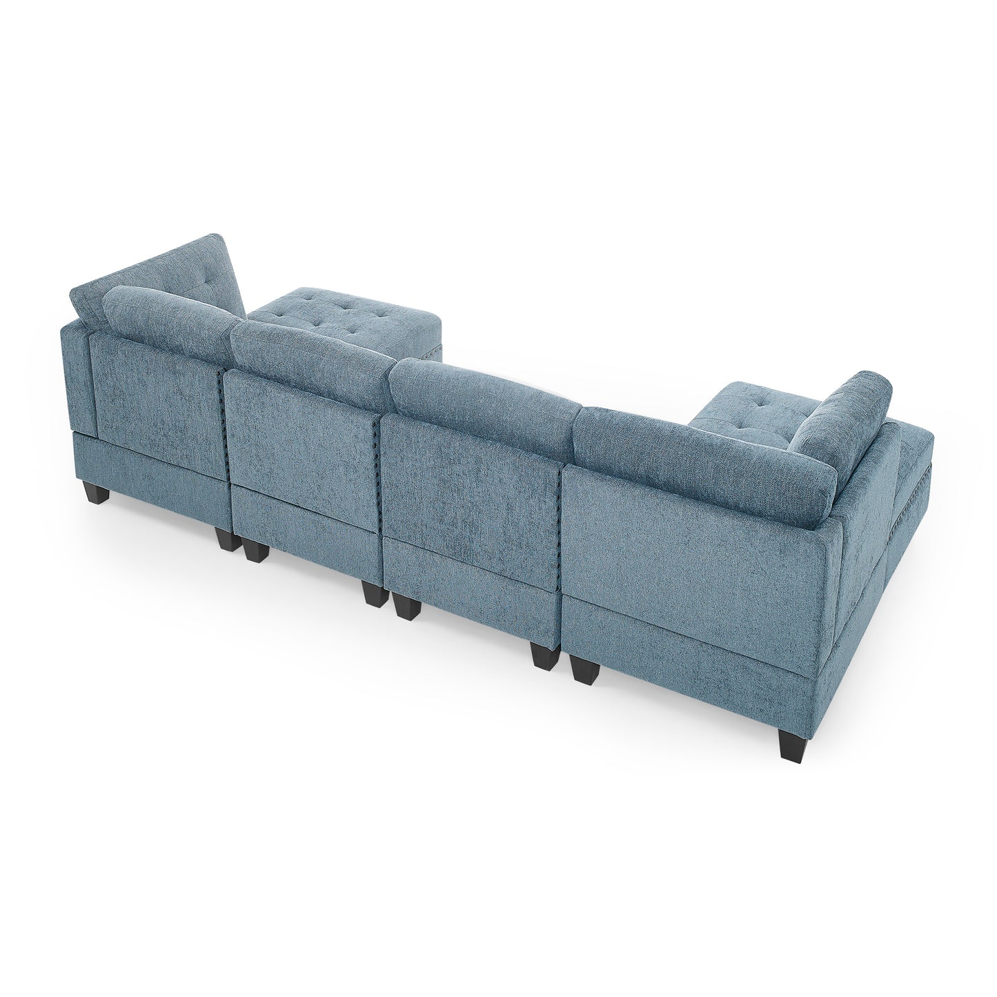 Modular U-Shape Navy Chenille Sectional Sofa with DIY Combination