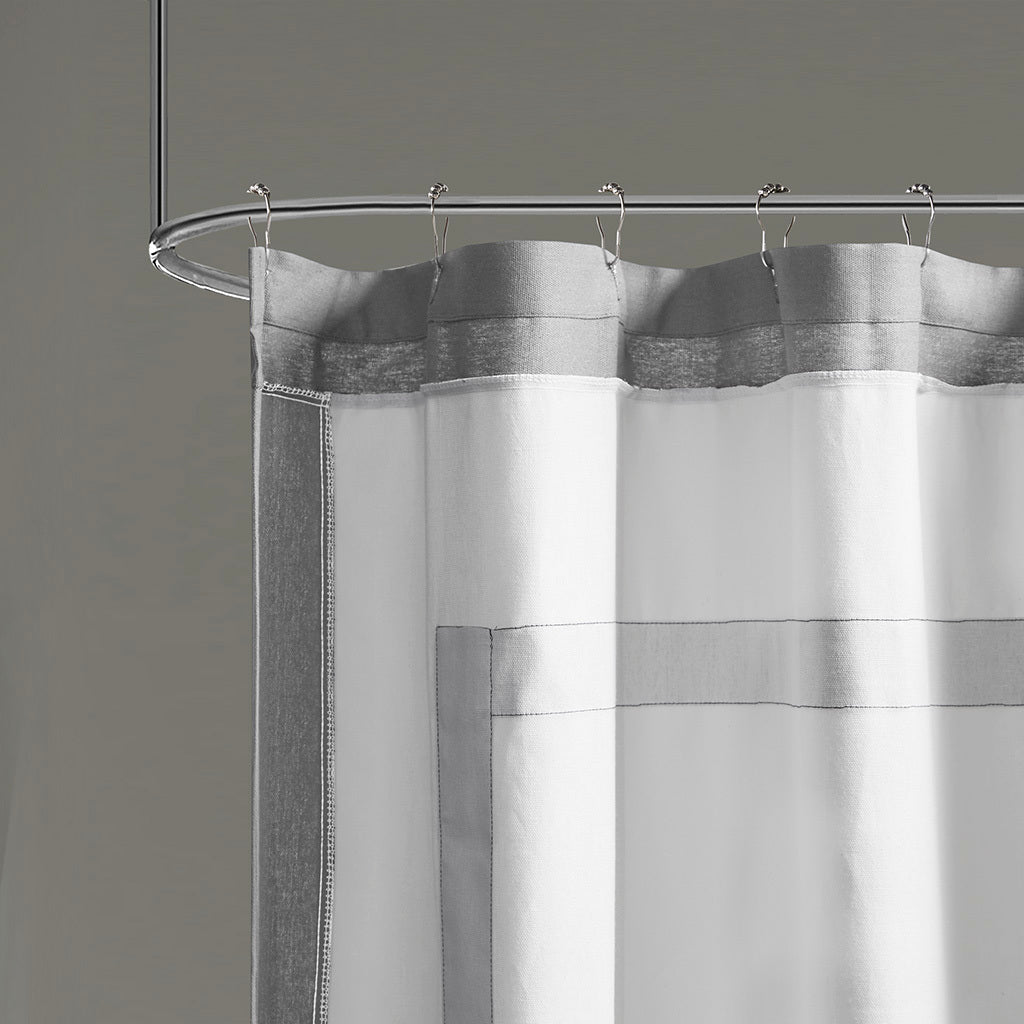 Grey Border Cotton Duck Shower Curtain