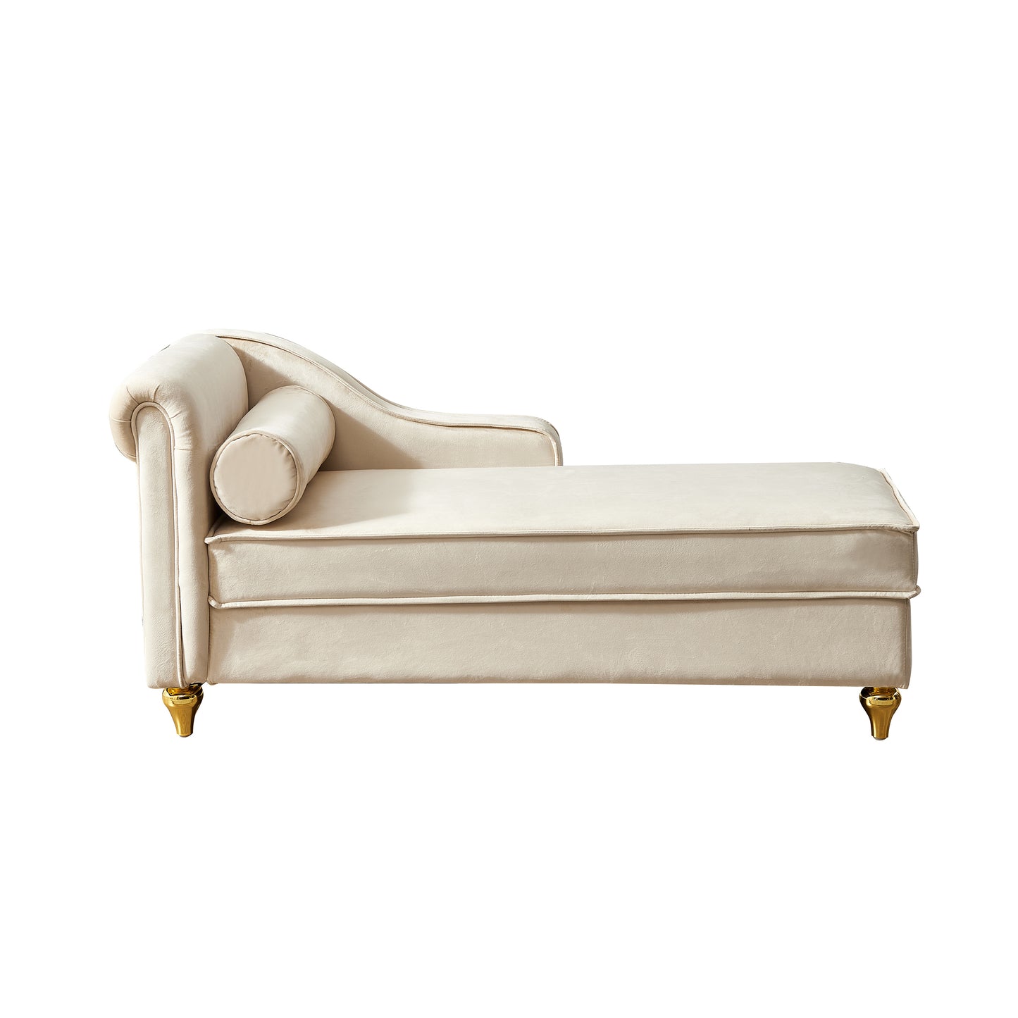 Modern Upholstery Chaise Lounge Chair with Storage Velvet (Beige)