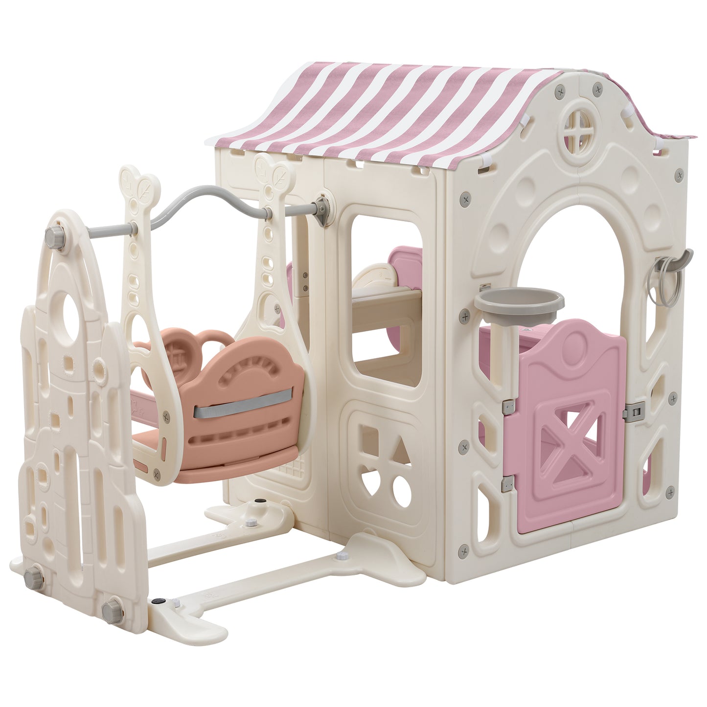 6-in-1 Toddler Swing and Slide Playset with Fairy House