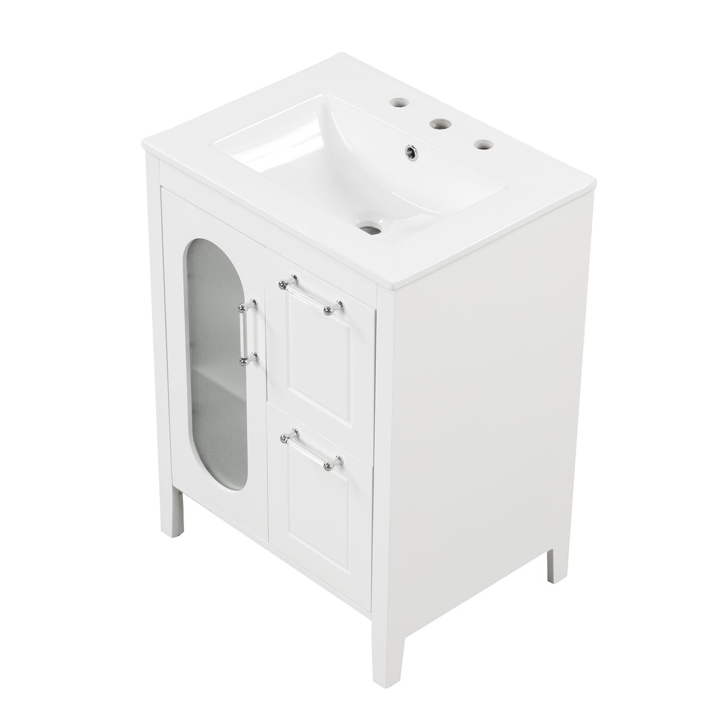 24-Inch White Bathroom Vanity Cabinet with Sink, Two Drawers, and Adjustable Shelf