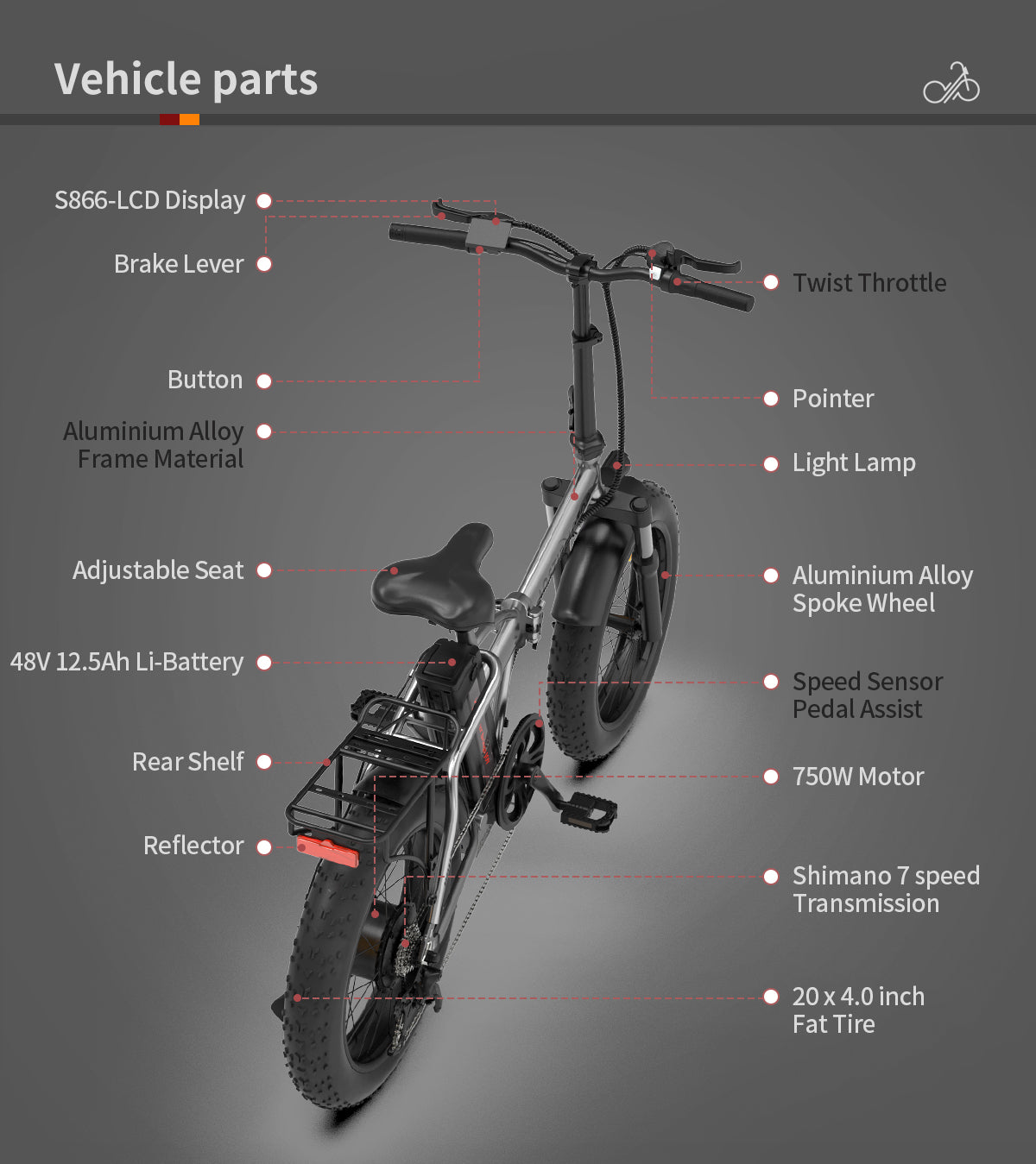 AOSTIRMOTOR Folding Electric Bike Ebike Bicycle 750W Motor 20" Fat Tire With 48V/12.5Ah Li-Battery Beach Snow Bicycle  A30