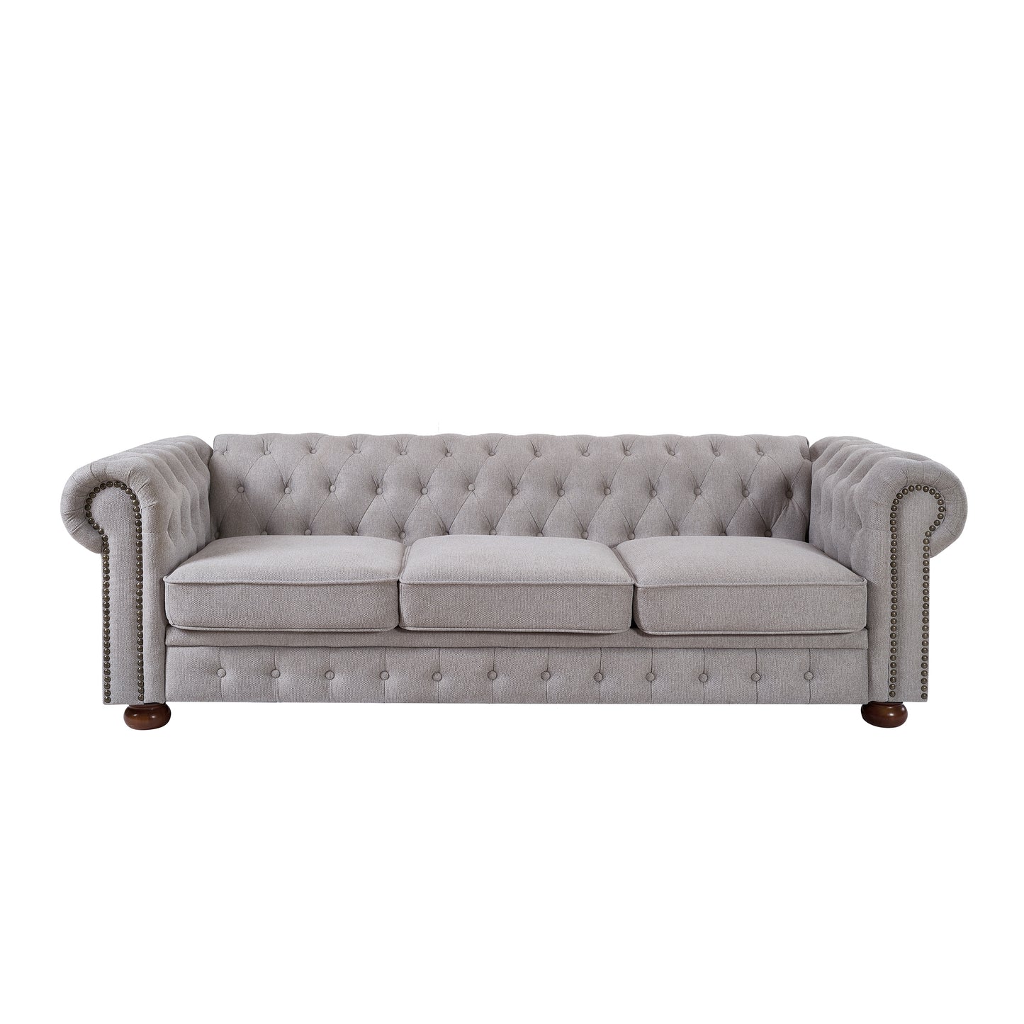 Chesterfield sofa in linen fabric (Light Grey)