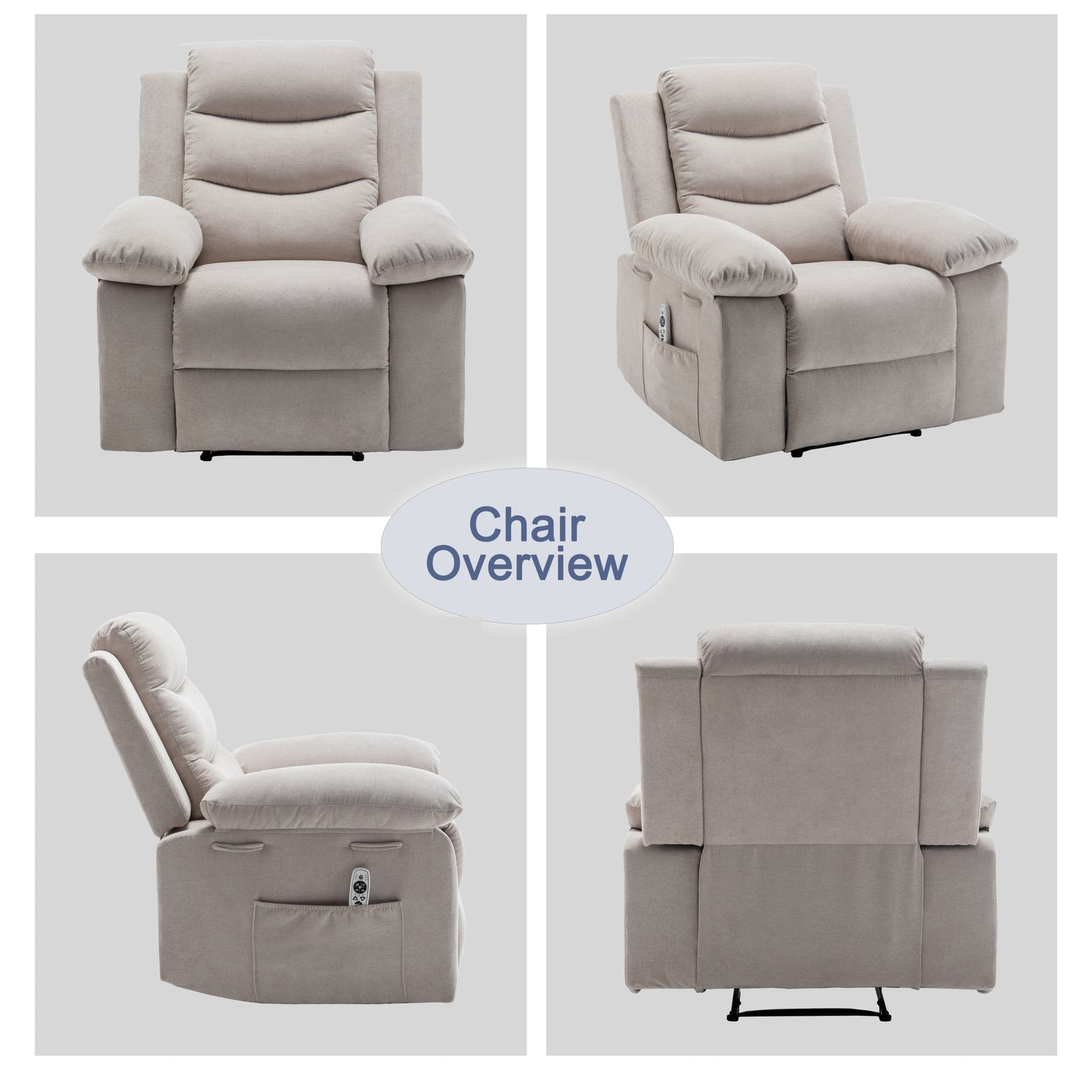 Massage Recliner Chair with Heating System, Side Pocket, and Beige Fabric: Ultimate Comfort and Support