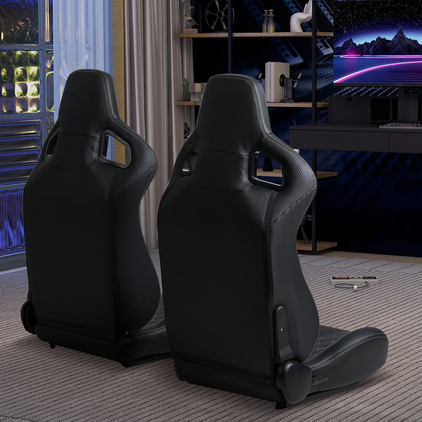 Ergonomic PVC Racing Simulator Game Seats, Black with Adjustable Double Slides