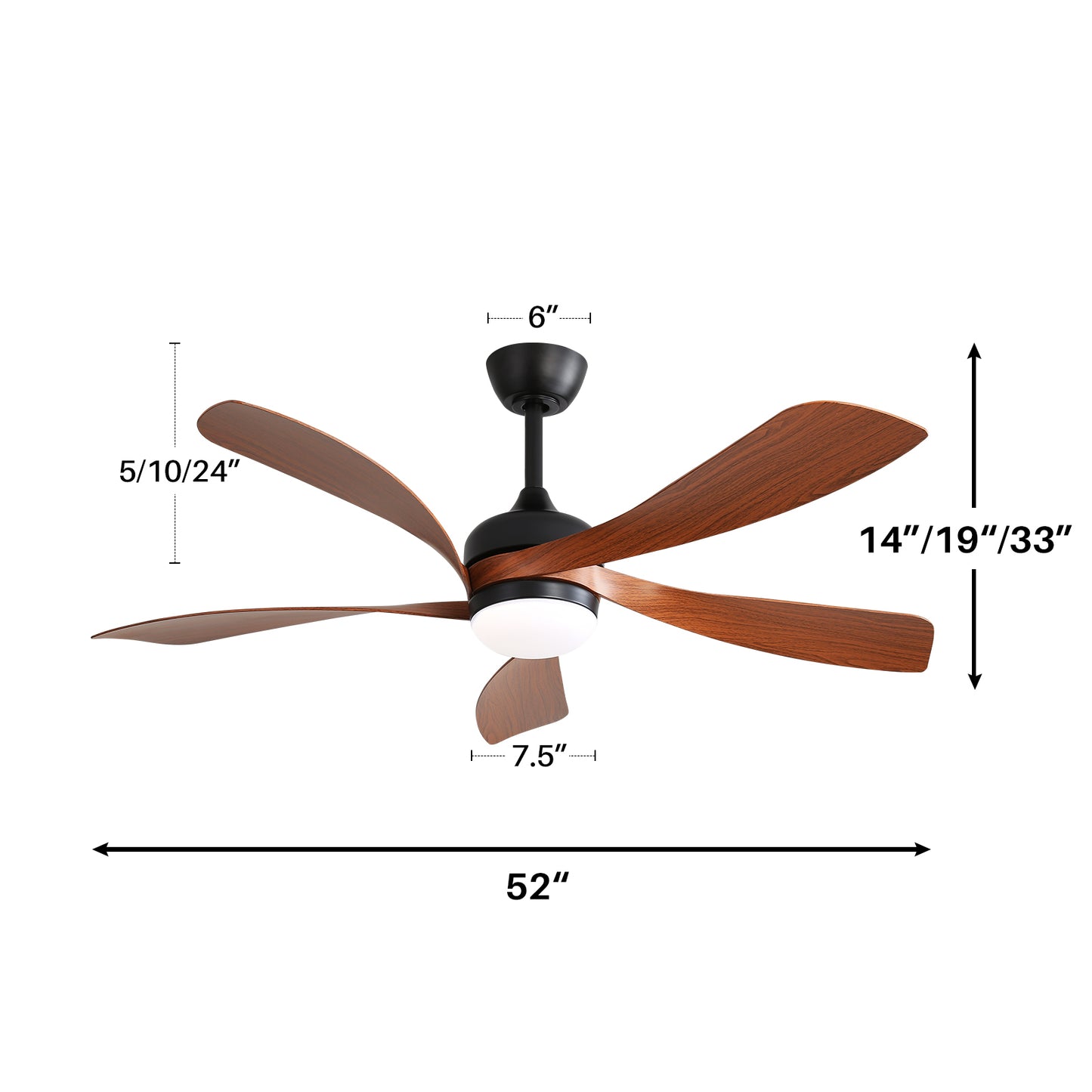 52 Inch White Wooden Ceiling Fan with 5 ABS Blades Ultra-Quiet DC Motor for Bedroom