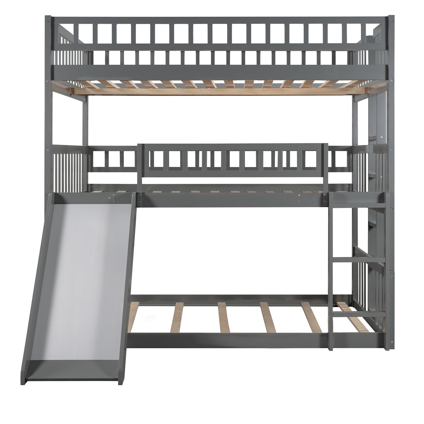 Triple Full Bunk Bed with Ladder, Slide, and Guardrails - Maximizing Space and Fun