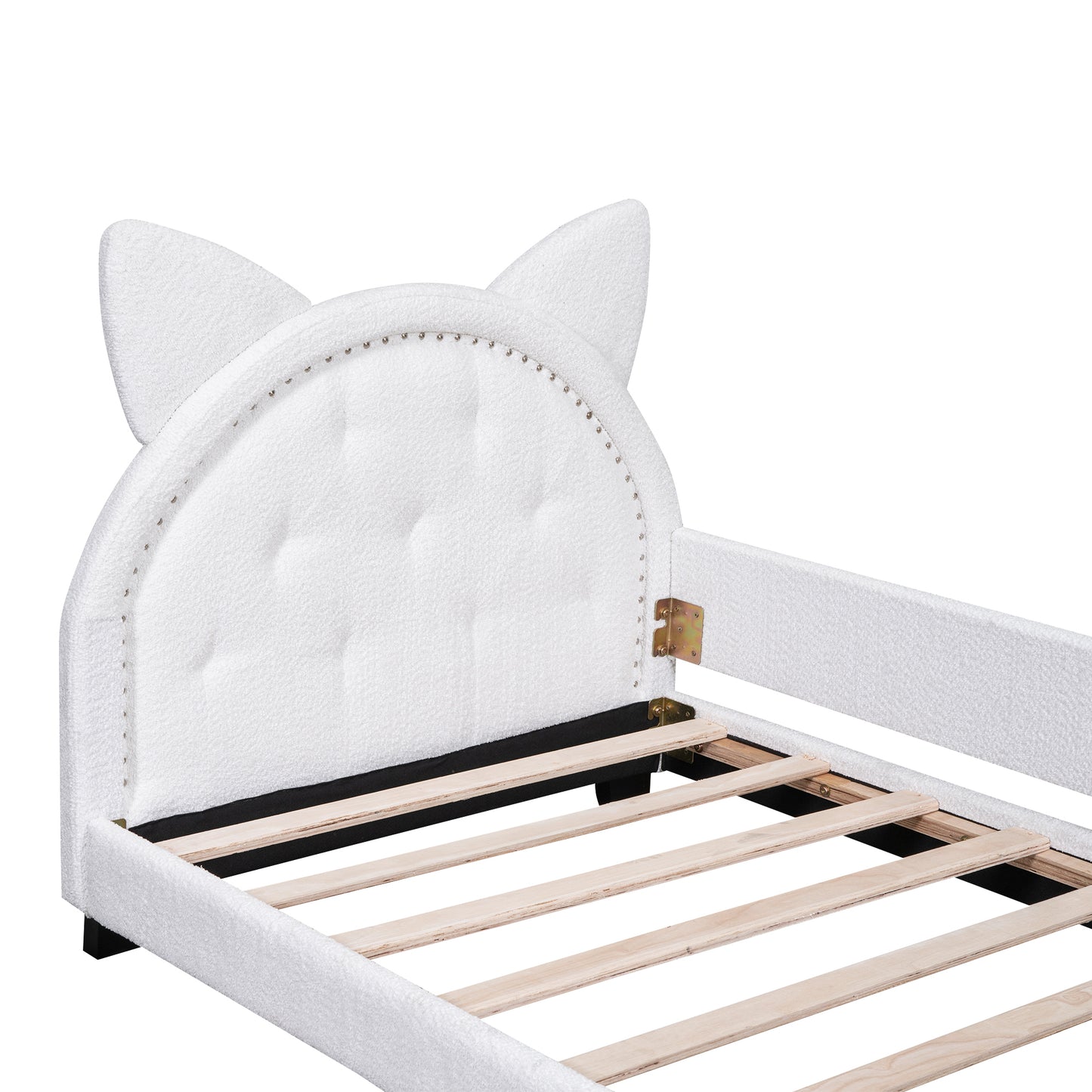 Teddy Fleece Twin Size Upholstered Daybed with Carton Ears Shaped Headboard, White