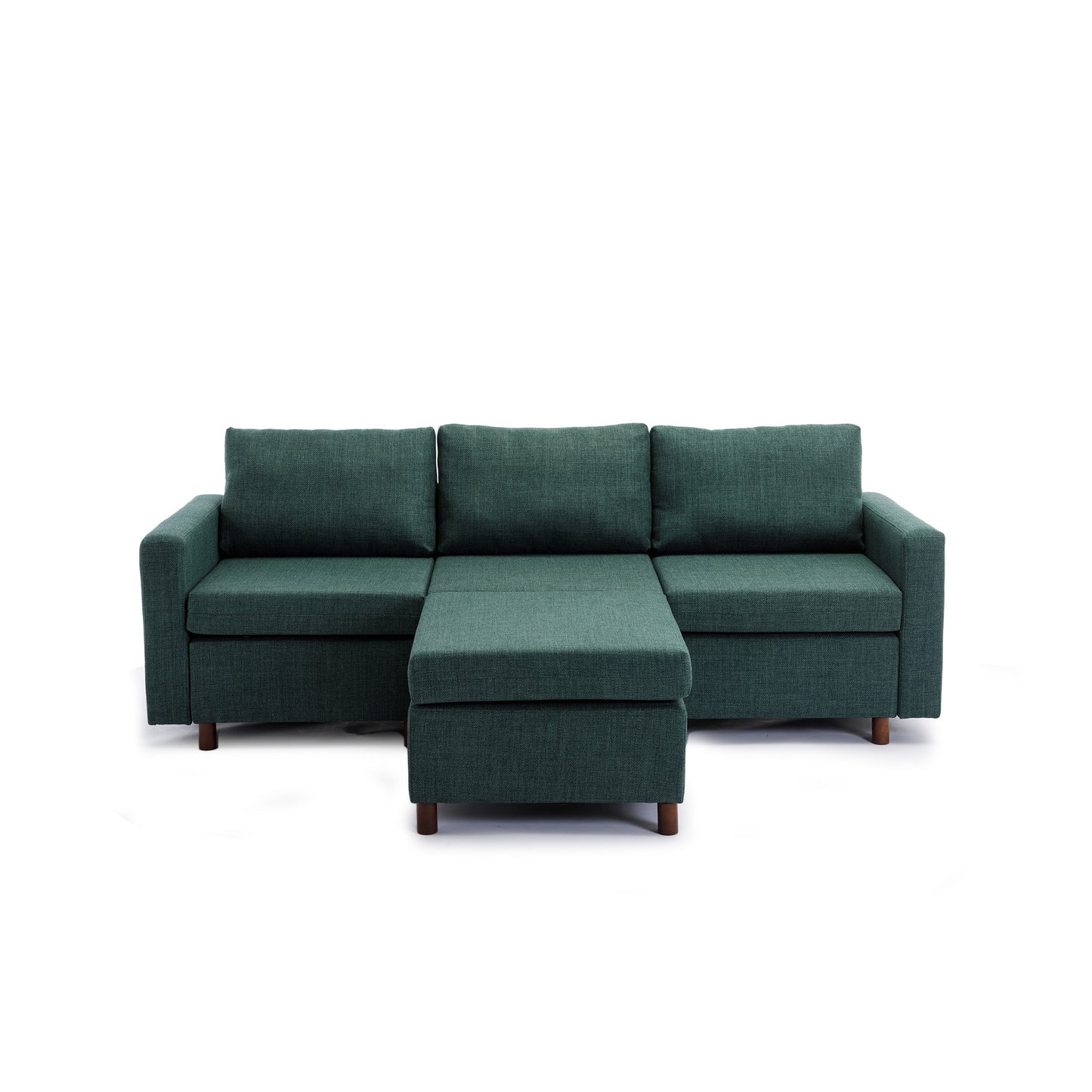 3-Seat Green Linen Sectional Sofa Set with Ottoman