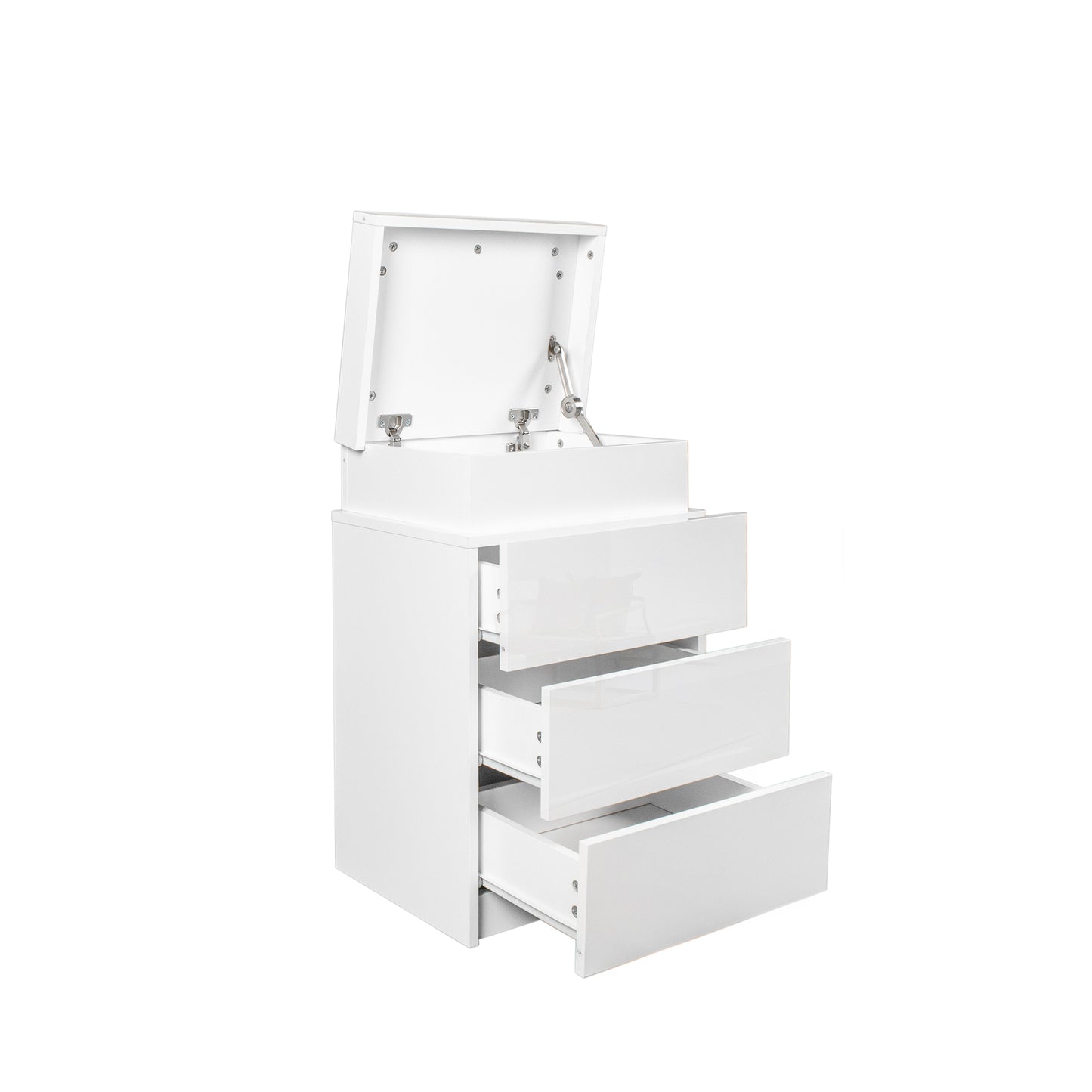 Sleek White High Gloss Nightstand with LED Lights and 3 Spacious Drawers