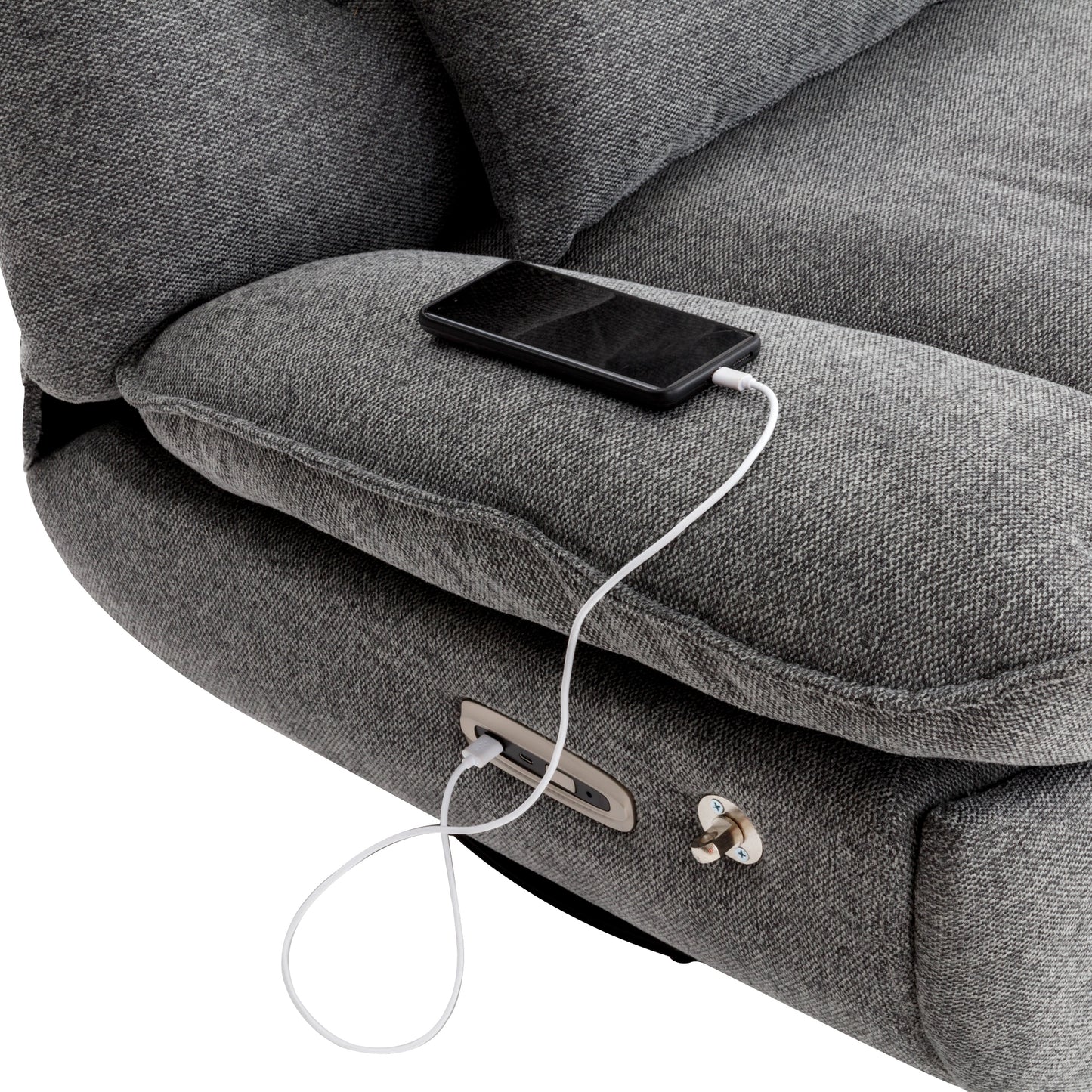 Smart Grey Recliner with Swivel, Voice Control, and Bluetooth Music Player