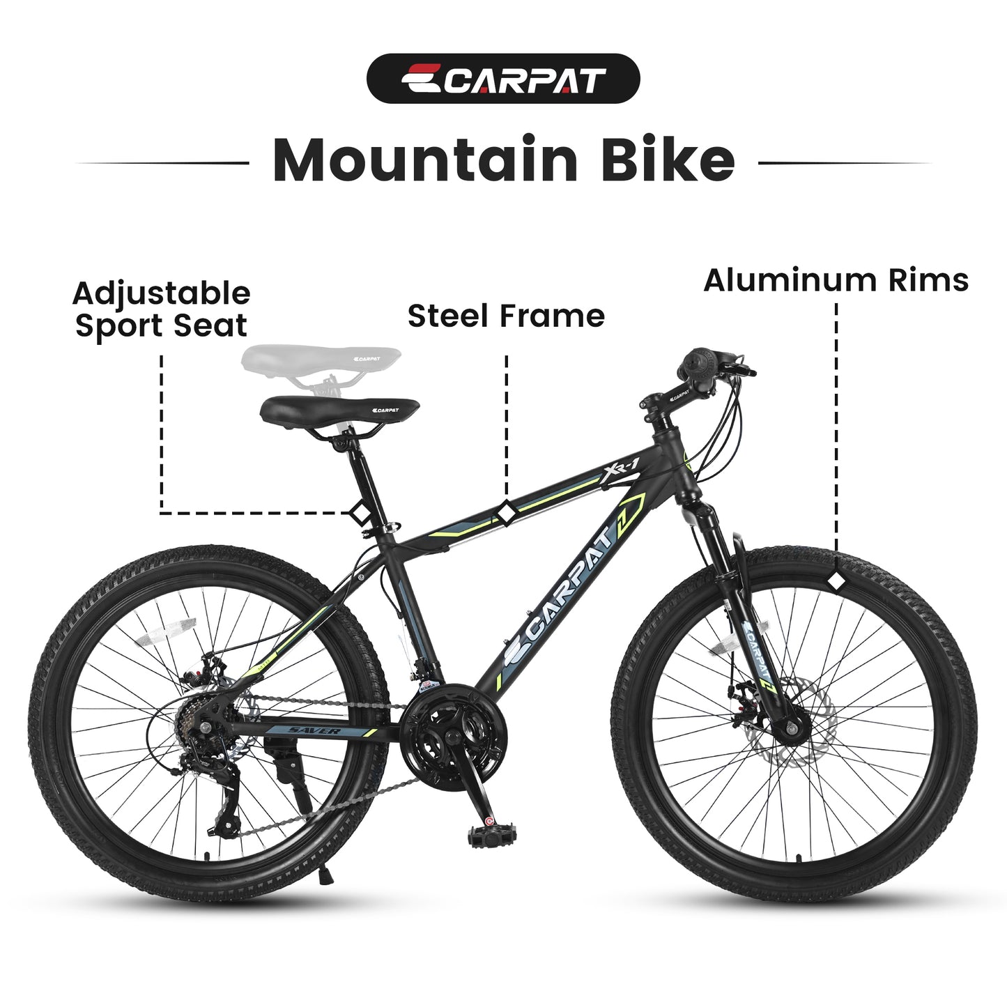 S24102   24 Inch Mountain Bike Boys Girls, Steel  Frame, Shimano 21 Speed Mountain Bicycle with Daul Disc Brakes and Front Suspension MTB