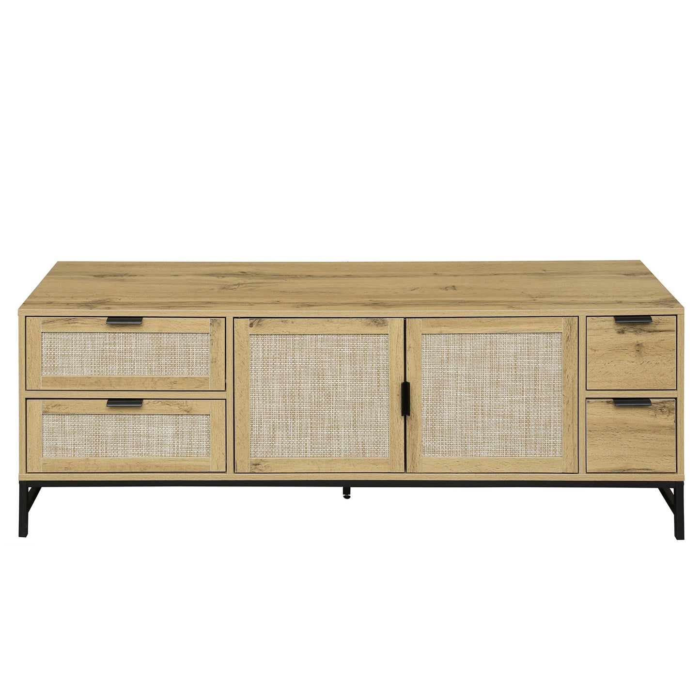 Sleek Boho-Style Rattan TV Console with Adjustable Shelves