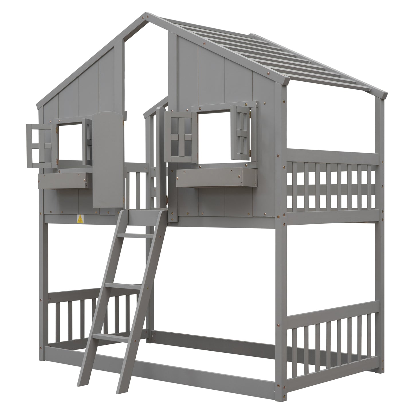 Imaginative Grey Twin House Bunk Bed with Woodland Charm