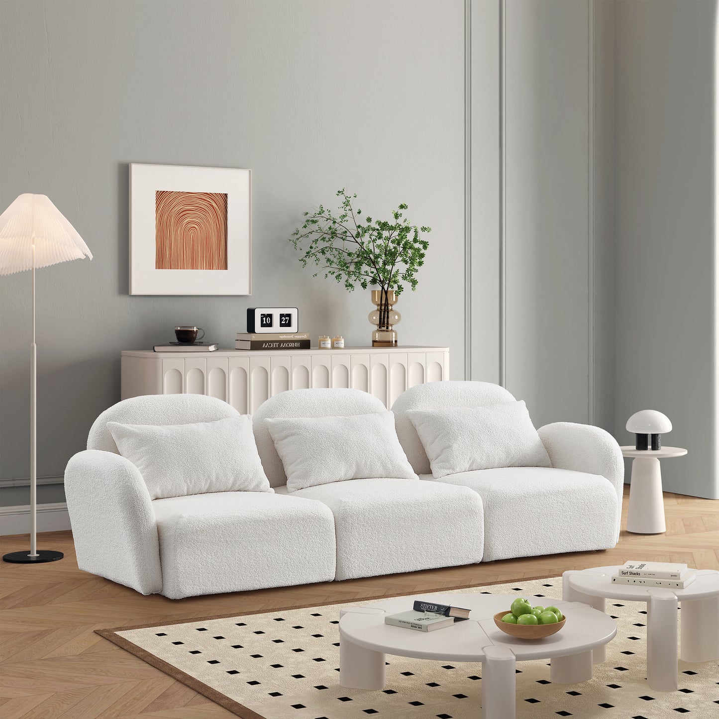 Living Room Furniture Three Seat Lazy Sofa Teddy Fabric White