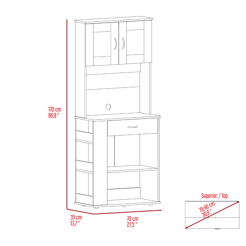 DEPOT E-SHOP Victoria Pantry Double Door Cabinet, One Drawer, Two Shelves, Three Side Shelves, White