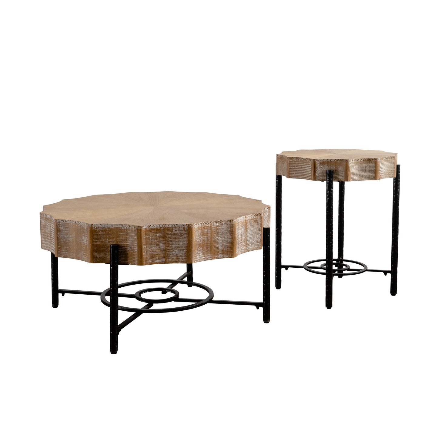 Vintage Lace Coffee Table Set With Fir Wood Top and Metal Legs