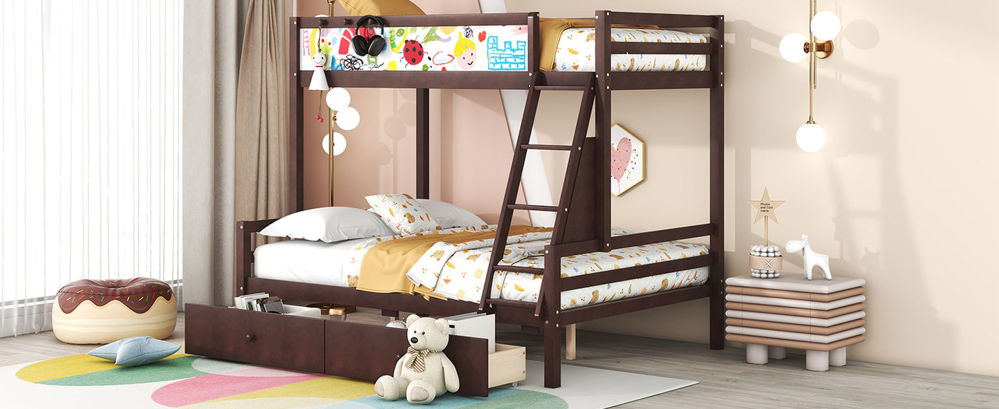 Espresso Twin over Full Bunk Bed with Whiteboard, Storage, and Safety Features