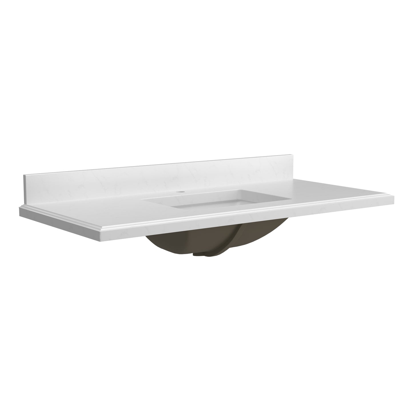 49 Inch Quartz Vanity Top with Undermounted Rectangular Ceramic Sink & Backsplash, White Carrara Engineered Stone Countertop for Bathroom Kitchen Cabinet 1 Faucet Hole (not Include Cabinet)