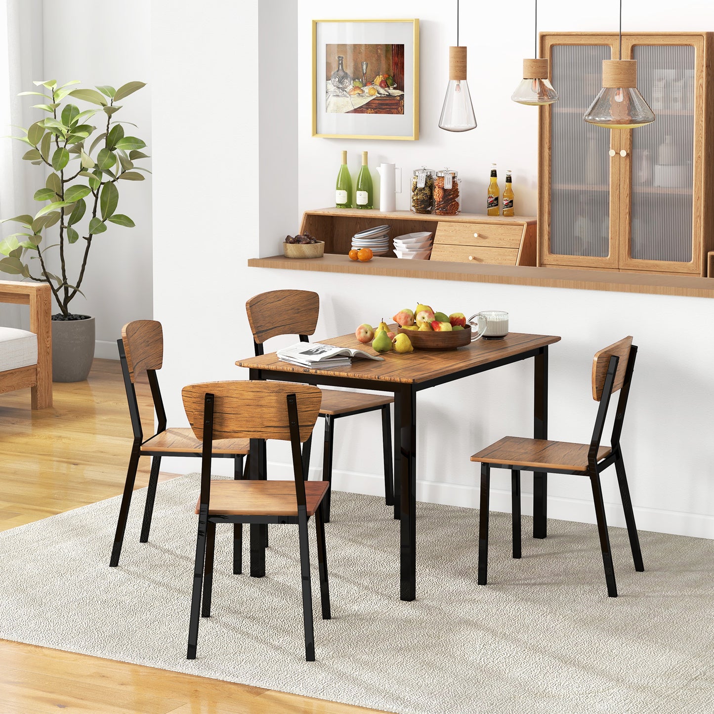 5 Piece Industrial Dining Table Set for 4, Rectangular Kitchen Table and Chairs, Dining Room Set for Small Space