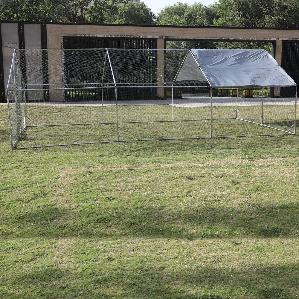 Large Metal Chicken Coop Walk-in Poultry Cage Hen Run House Rabbits Habitat Cage Spire Shaped Coop with Waterproof and Anti-Ultraviolet Cover (9.8' L x 19.7' W x 6.4' H)