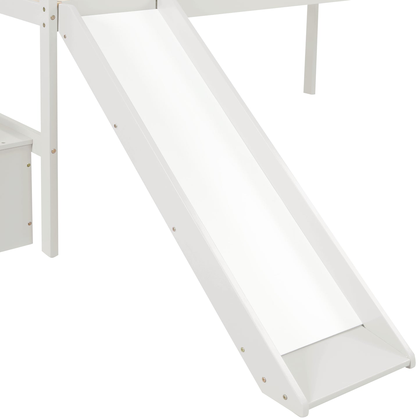 Loft Bed with Staircase, Storage, Slide, Twin size, Full-length Safety Guardrails, No Box Spring Needed, White