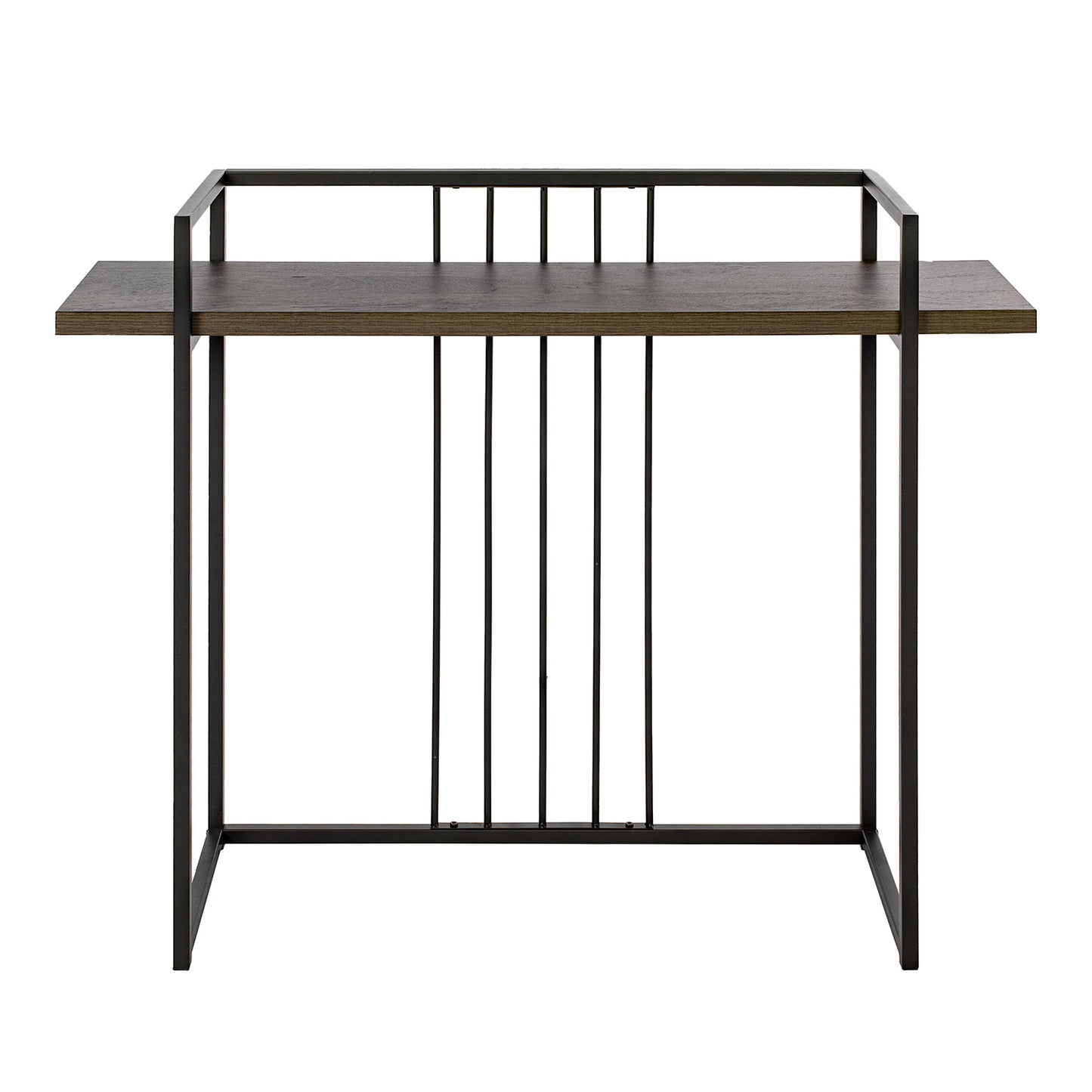 Compact Walnut and Black Console Table with Ample Storage Space