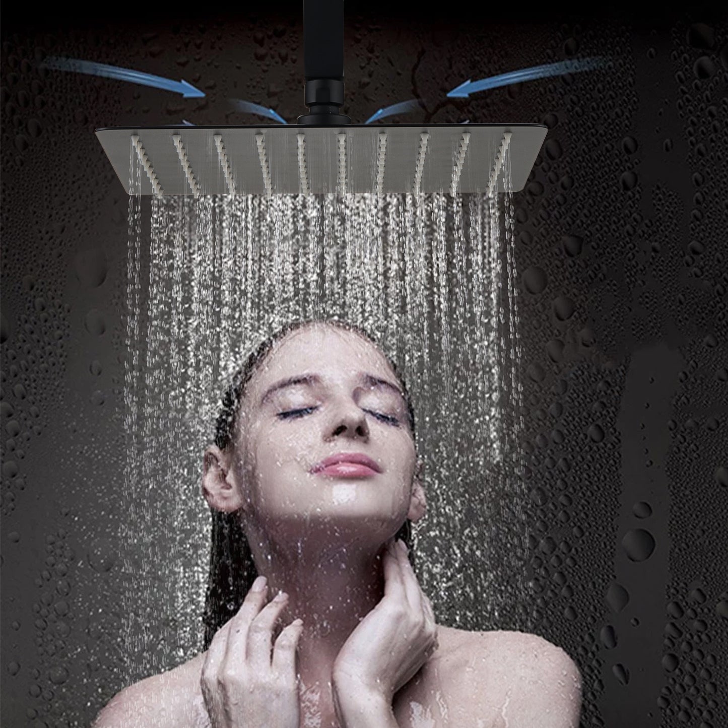 Square Stainless Steel Shower Head with High Pressure Waterfall Design