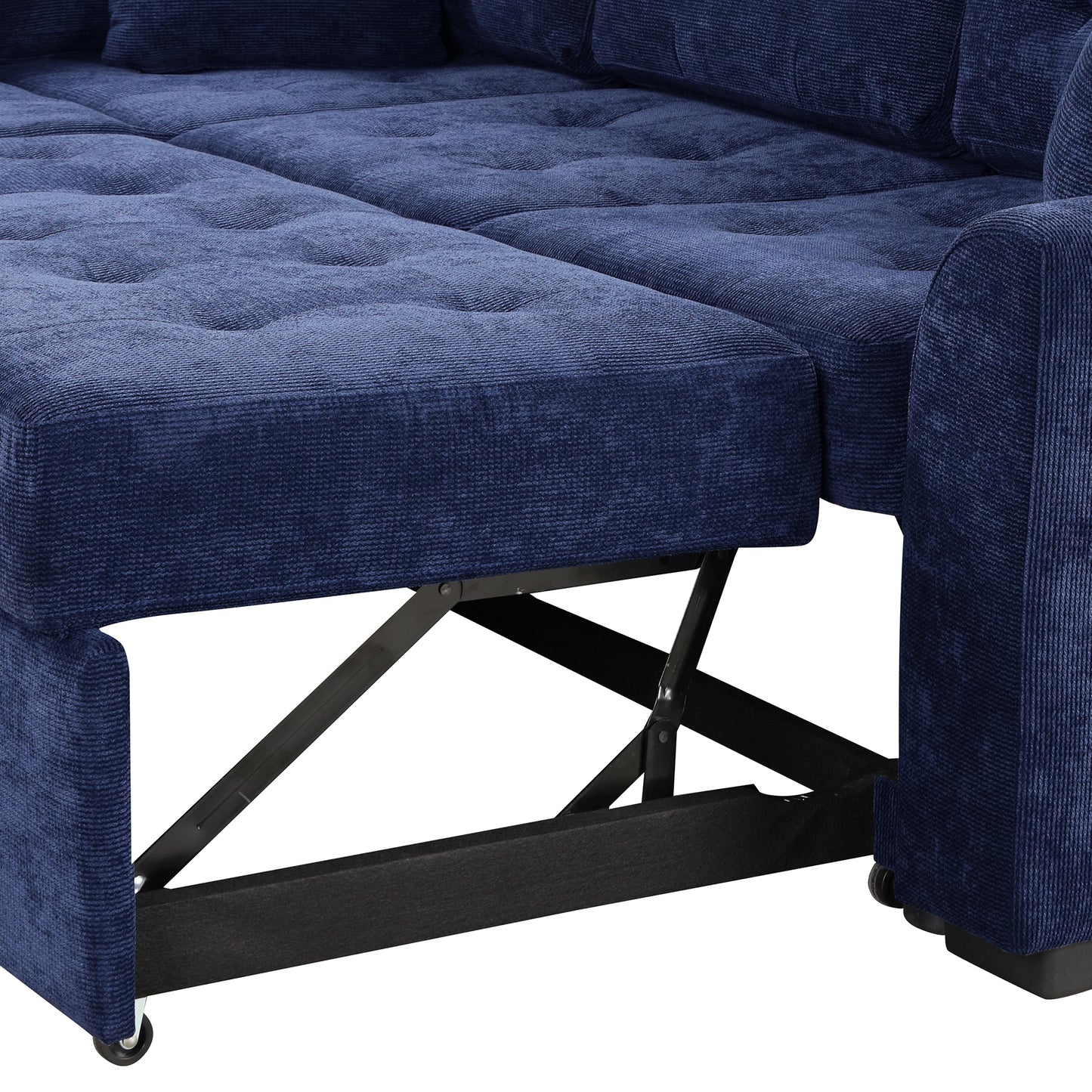 Convertible Navy Blue L-Shape Sleeper Sofa with USB Ports and Power Sockets